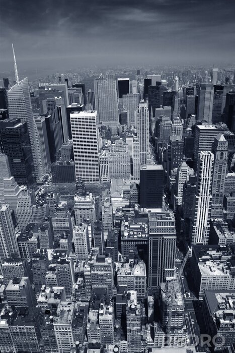 Fototapete Graues Panorama mit hohen Gebäuden