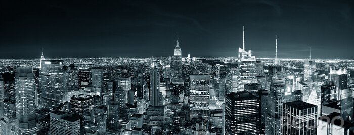 Fototapete Graues Panorama von New York City mit Lichtern
