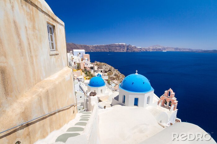 Fototapete Griechische Küste mit weißen Häusern