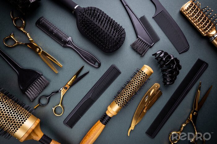 Fototapete Große Auswahl an Friseurzubehör