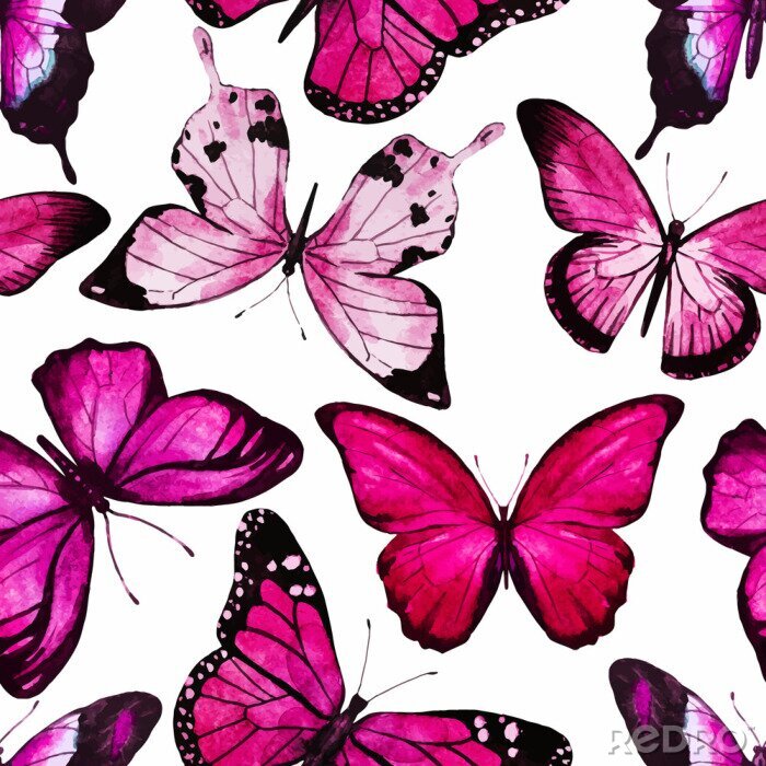 Fototapete Große rosa Schmetterlinge auf weißem Hintergrund