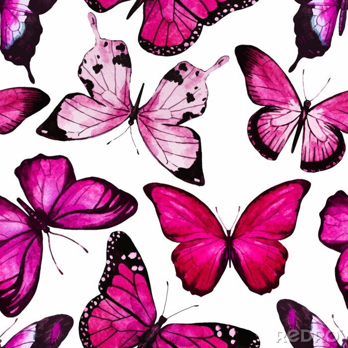 Fototapete Große rosa Schmetterlinge auf weißem Hintergrund