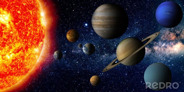 Fototapete Große Sonne und Planeten des Sonnensystems