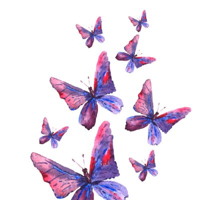 Fototapete Große und kleine Schmetterlinge in Aquarell