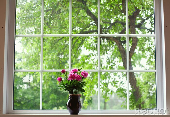 Fototapete Großes fenster mit vase