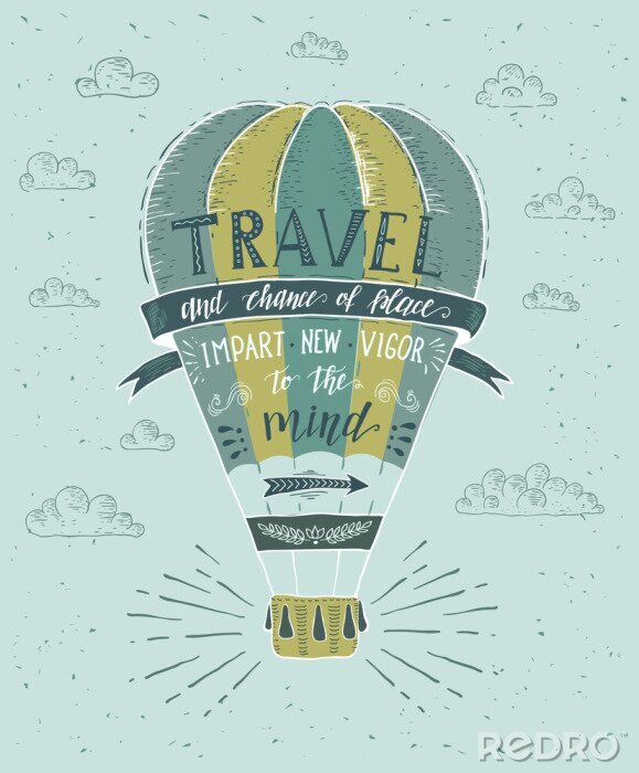 Fototapete Grün-gelber Ballon mit Reiseslogan