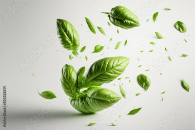 Fototapete Grüne Basilikumblätter auf weißem Hintergrund