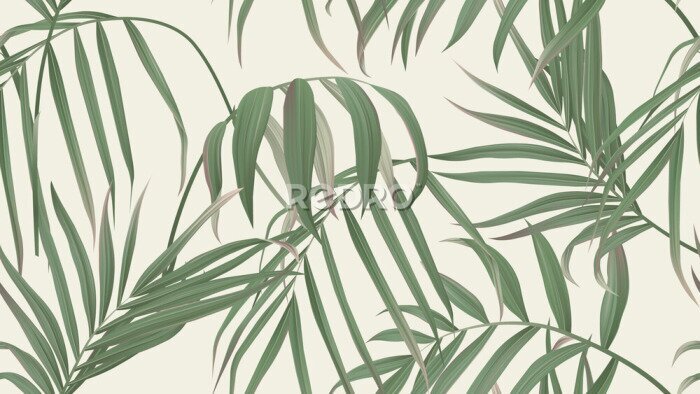 Fototapete Grüne Palmenblätter auf hellbraunem Hintergrund