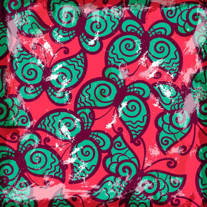 Fototapete Grüne Schmetterlinge auf rotem Hintergrund