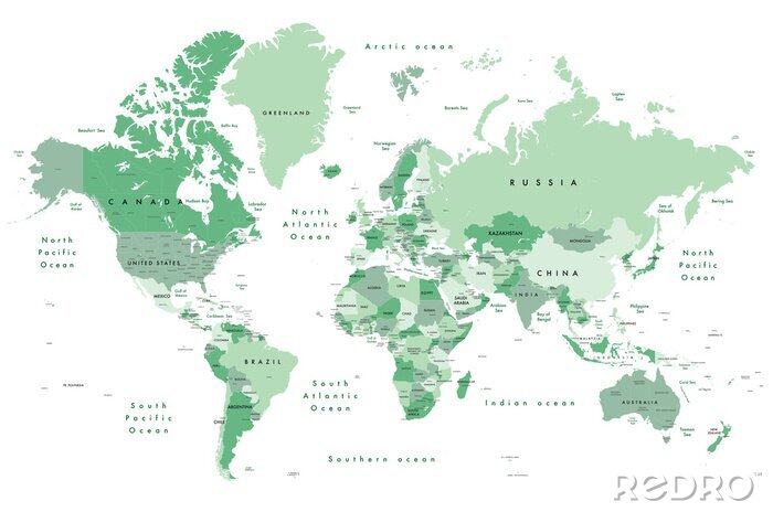 Fototapete Grüne Weltkarte auf weißem Hintergrund