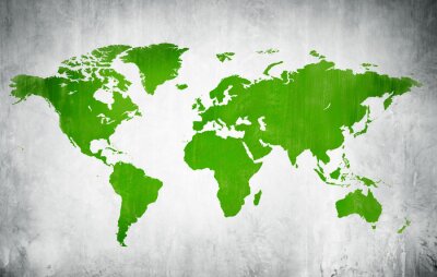 Fototapete Grüne Weltkarte vor abgetöntem Hintergrund