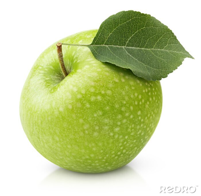 Fototapete Grüner Apfel mit Blatt