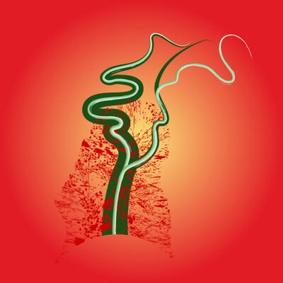 Grüner Baum auf rotem Hintergrund