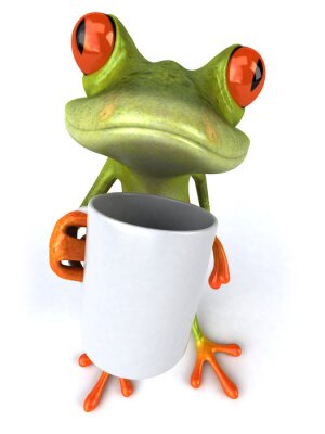 Fototapete Grüner Frosch mit Kaffeebecher