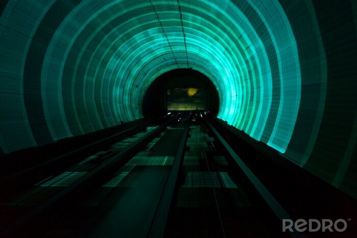 Fototapete Grüner Neon-Tunnel 3D