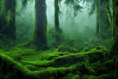 Fototapete Grüner Wald bedeckt mit Moos