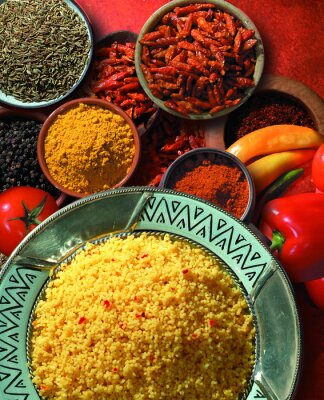 Fototapete Grütze Couscous und Gewürze