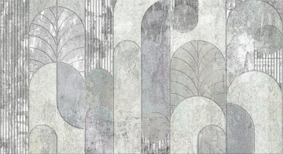 Fototapete Grunge concrete wall with ornaments and prints. Digital tiles design. damask patchwork