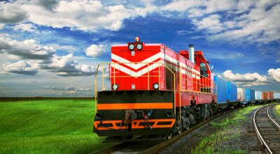 Fototapete Güterzug auf einer Wiese