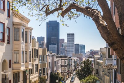 Fototapete Häuser und Wolkenkratzer auf Panorama von San Francisco