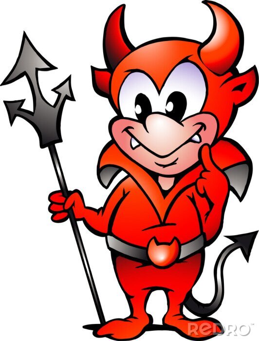Fototapete Hand gezeichnete Vektor-Illustration eines kleinen Red Devil Boy