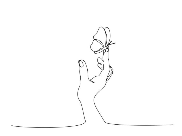 Fototapete Hand und Schmetterling line art