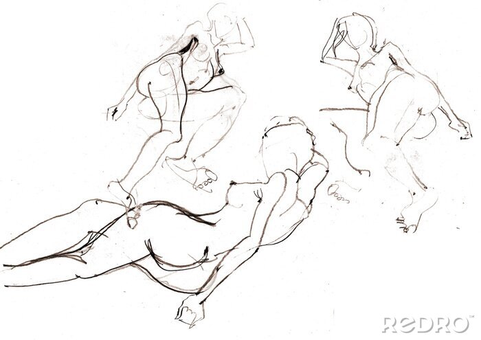 Fototapete Hand zeichnen Bild. Scan der Skizze nackte Frauen