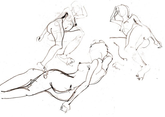 Fototapete Hand zeichnen Bild. Scan der Skizze nackte Frauen