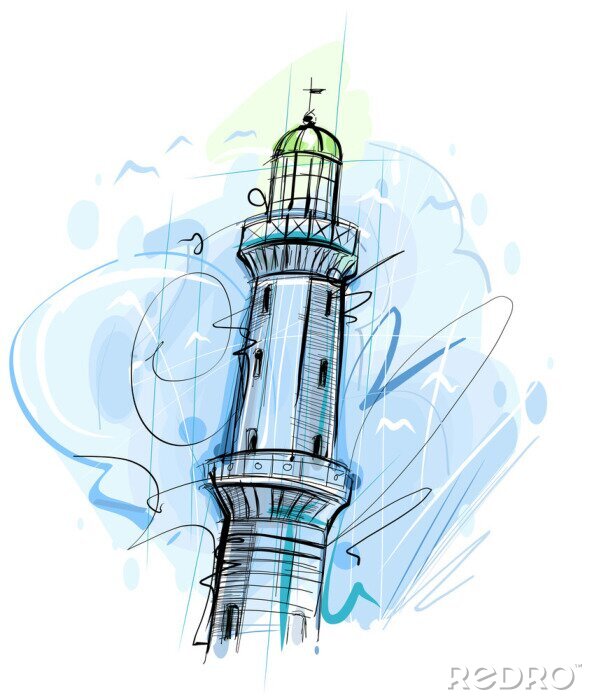 Fototapete Handgemalter Leuchtturm