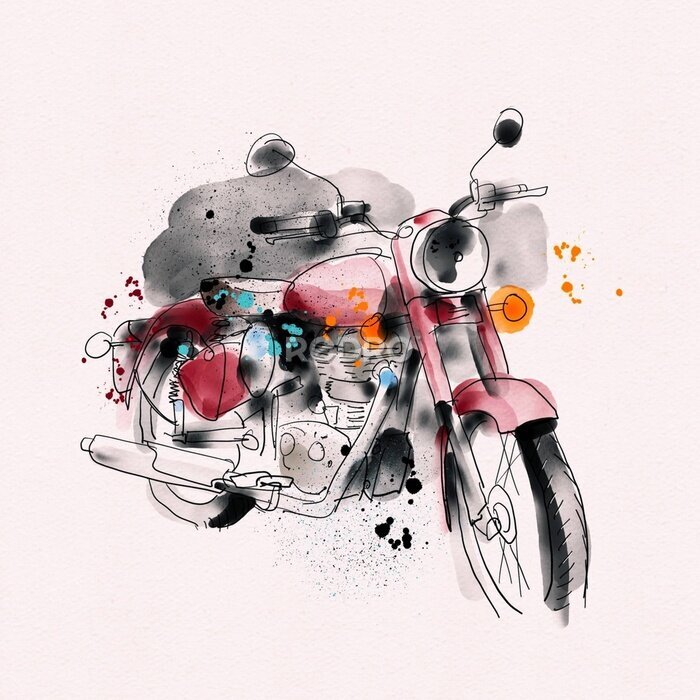 Fototapete Handrawn Royal Enfield Motorcycle illustration