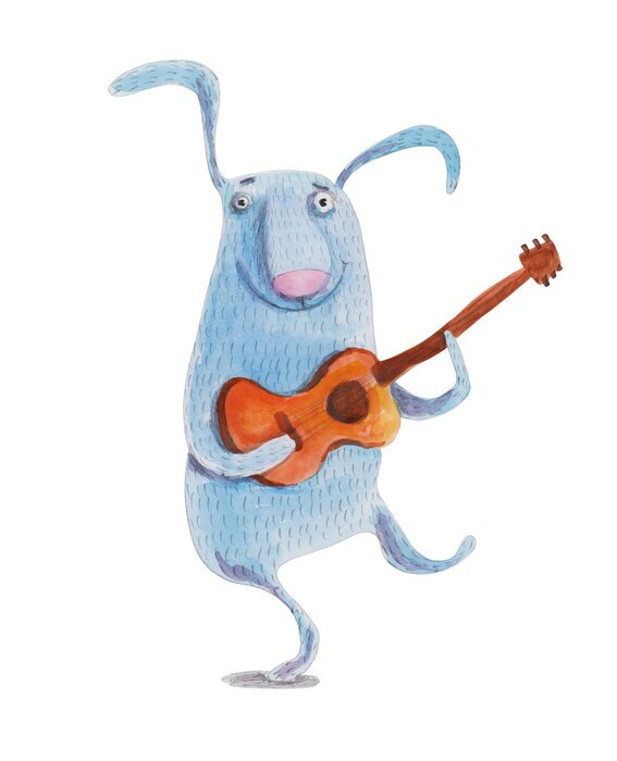 Fototapete Hase mit Gitarre. Aquarellabbildung. Handzeichnung