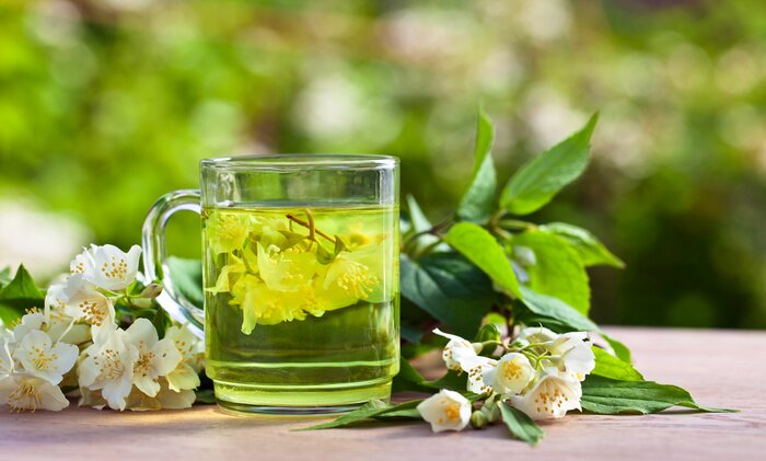 Fototapete Heiße Getränke aus Jasmin