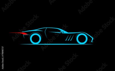 Fototapete Hellblauer Sportwagen auf schwarzem Hintergrund