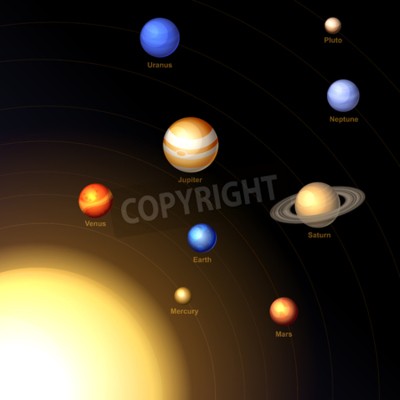 Fototapete Helle Sonne und Planeten des Sonnensystems