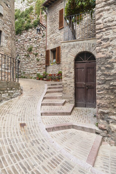 Fototapete Helle Steingasse mit Treppen