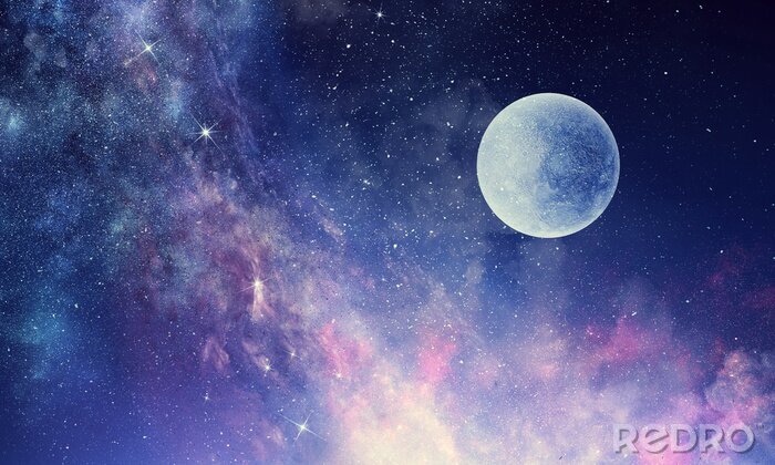 Fototapete Heller Mond im violetten Weltraum