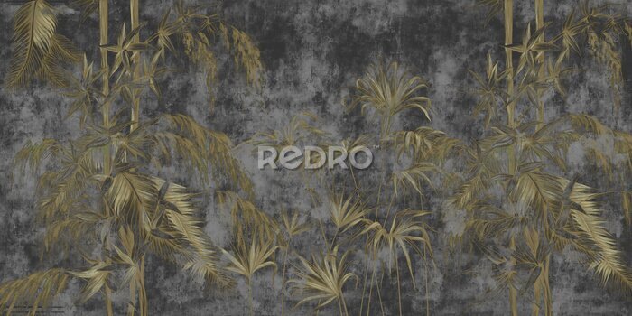 Fototapete Hellgrüne Blätter auf dunklem Hintergrund