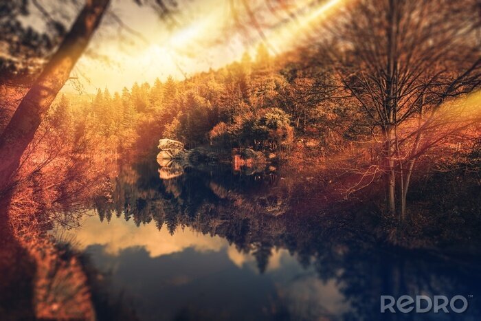 Fototapete Herbstlicher Blick auf Fluss