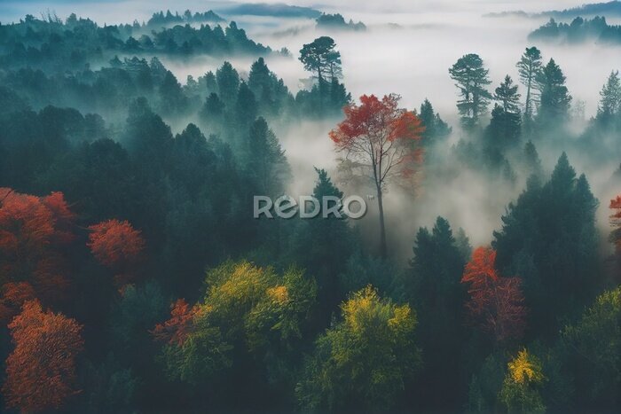 Fototapete Herbstnebel im Wald