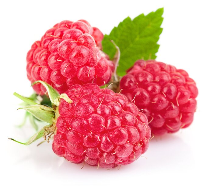 Fototapete Himbeeren mit grünen Blättern