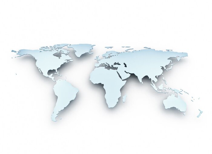 Fototapete Himmelblaue Weltkarte mit Schatten