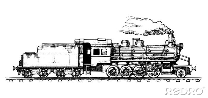 Fototapete Historische Eisenbahn Zeichnung