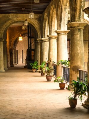 Fototapete Historische Terrasse mit Blumentöpfen