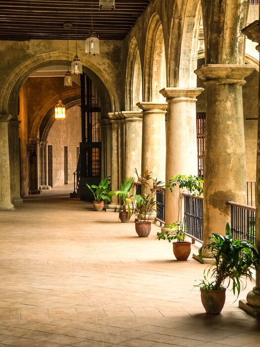 Fototapete Historische Terrasse mit Blumentöpfen