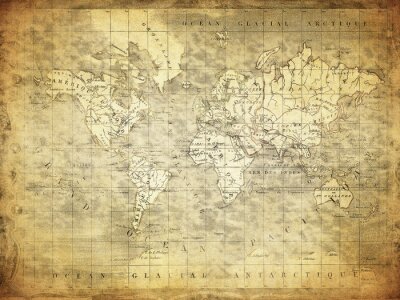 Historische Weltkarte auf gealtertem Papier