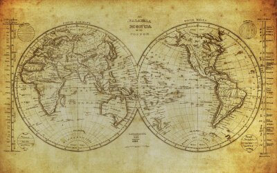 Historische Weltkarte mit geografischem Raster