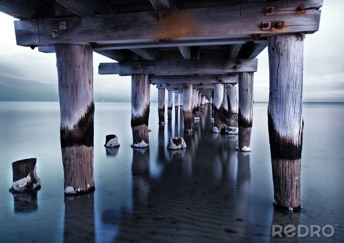 Fototapete Hölzerne Mole am Morgen