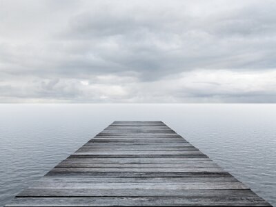 Fototapete Hölzerne Mole am ruhigen Wasser