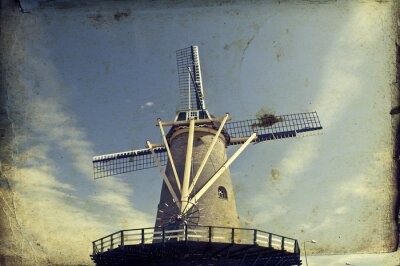 Holländische Windmühle auf einem Retro-Foto
