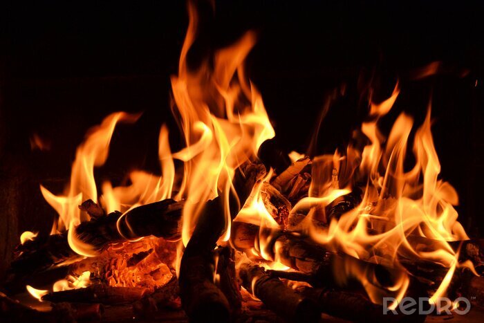 Fototapete Holz in Flammen des Feuers